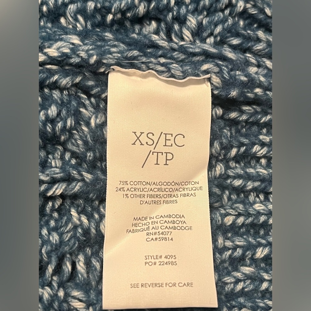 CAbi Women’s Blue/ White Astral Open Front LS Cable Knit Cardigan SweaterSize XS - Picture 9 of 13